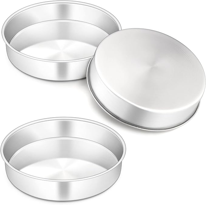 Herogo 8 Inch Round Cake Pan Set of 3, Stainless Steel Nonstick Layer Tier Birthday Wedding Cake Pans, Fit Oven Pots Pressure Cooker, Mirror Finish, Dishwasher Safe by Herogo