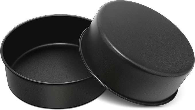 Herogo 8 Inch Cake Pan Set of 2, Stainless Steel Black Nonstick 3'' Deep Round Baking Pan, for Birthday Wedding Layer Cake Bakeware, Non Toxic, Oven & Dishwasher Safe by Herogo