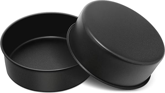 Herogo 8 Inch Cake Pan Set of 2, Stainless Steel Black Nonstick 3'' Deep Round Baking Pan, for Birthday Wedding Layer Cake Bakeware, Non Toxic, Oven & Dishwasher Safe by Herogo