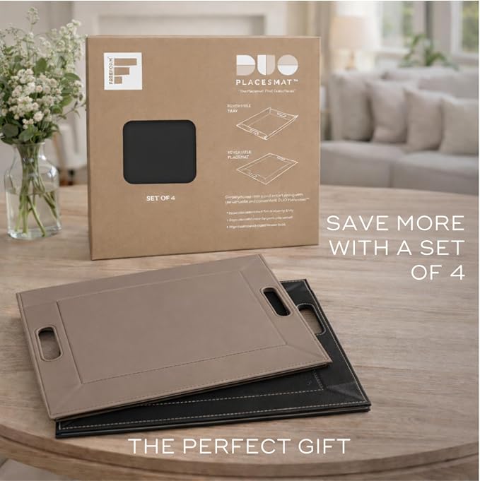 2-in-1 Serving Tray & Placemat | Faux Leather & Reversible | Lays Flat as a Placemat or Folds into an Ottoman Food Tray, Easy to Clean - Image 8
