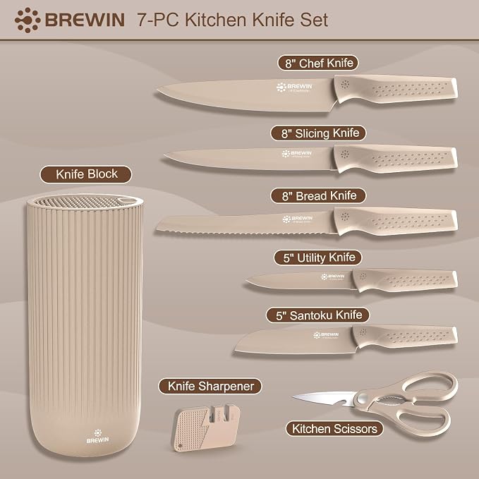 Knife Set, Brewin Kitchen Knife Set, Knives Set for Kitchen, Universal Knife Block, Utility Knife Block Set, New Home Essentials, Apartment Essentials, Camping essentials, RV Essentials - Image 5