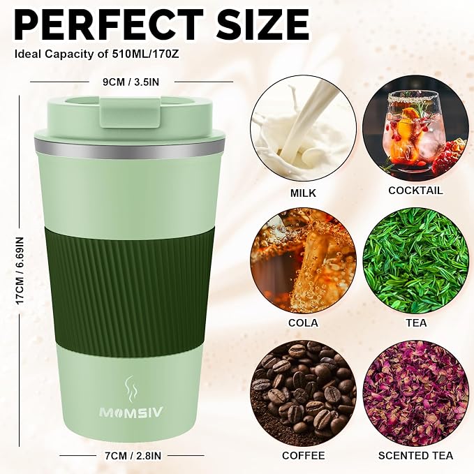 MOMSIV 17oz Travel Coffee Mug, Insulated Coffee Cup with Leakproof Lid | 6-Hour Heat Retention, 360°Leak proof, Vacuum Stainless Steel Double Walled, BPA-free, Reusable And To Go Coffee Mug - Image 2