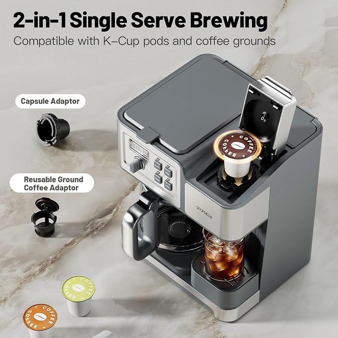 2-Way 12-Cup Programmable Brewer Coffee Maker (Silver) | Compatible with K-Cup Pods & Grounds, Single Serve & Full 12 Cup Pot, 4H Keep Warm, Fast Brewing for Home & Office Use - Image 2