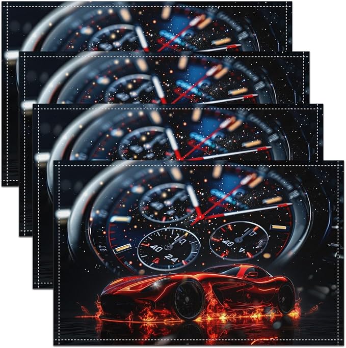 Feelyou Red Race Car Placemats Set of 4 12"x18" Speed Sports Car Placemats for Dining Table Indoor Outdoor Kitchen Racing Car Table Mats Placemat Extreme Sports Decor Table Place Mats by Feelyou