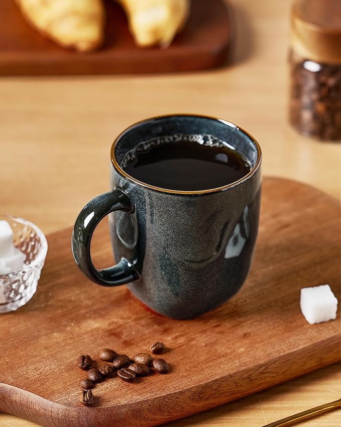 famiware Coffee Mugs Set of 6, Ocean Square 13oz Coffee Cup Set with Handle for Cocoa, Milk, Hot Chocolate, Tea, Water, Stoneware Cups for Kitchen, Microwave and Dishwasher Safe, Deep Forest - Image 2