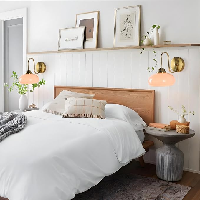 Modern Wall Light Elegant Pink Glass Wall Sconce for Bedroom Gold Semi-Flush Mount Wall Lamp Hardwired for Cafe, Dining Room, Hallway, Indoor Use - Image 5