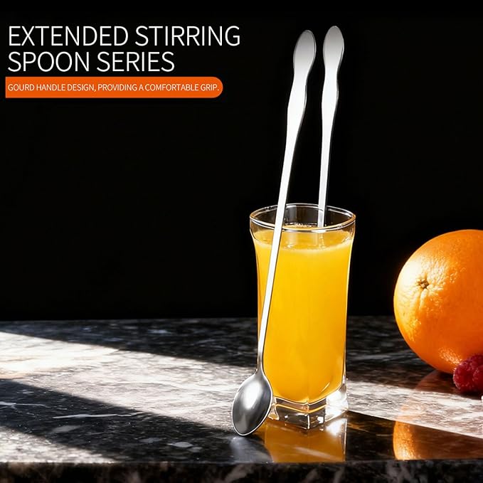2 PCS Long Coffee Spoons,7.8 Inch Coffee Stirrers,Ice Tea Spoons,Stainless Steel Iced Tea Spoon for Coffee Bar Accessories Tea Mixing Cocktail Stirring Coffee Milkshake Cold Drink (7.8 inch)