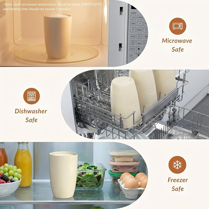 Homienly Wheat Straw Cups - Unbreakable Cups Set of 6,20 oz Dishwasher & Microwave Safe Drinking Glasses for Everyday Use-Beige - Image 6