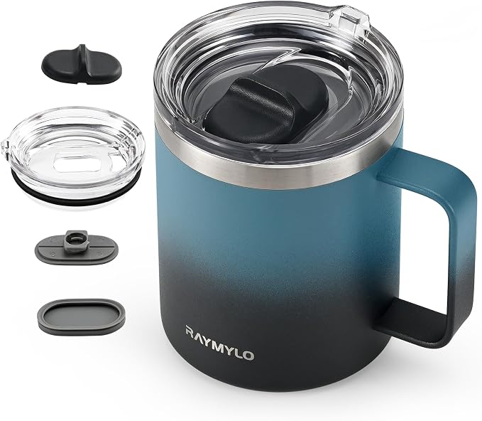 RAYMYLO Insulated Coffee Mug 12 oz, Spill-Proof & Detachable Slider Lid | Double Wall Stainless Steel with Thorough Clean Lid & Handle, Cold for 9 Hrs, Suitable for Camp Home Office by RAYMYLO