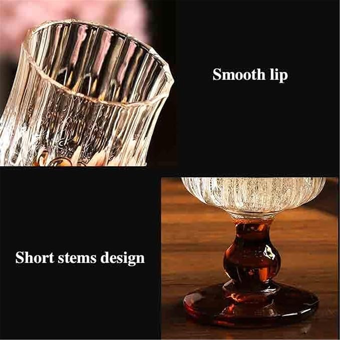 Tea Cup 6 oz Amber Footed Drinking Glasses Embossed Glassware for Cocktails - Image 3
