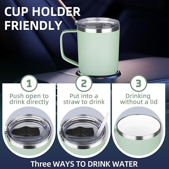 20 oz Insulated Coffee Mug with Ceramic Coating, Stainless Steel Travel Mug Tumbler with Handle Lid and Straw, Double Wall Leak-Proof Coffee Travel Mug Keeps Drink Hot and Cold (Matcha) - Image 6