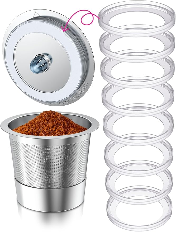 Reusable K Cups for K-eurig，for Stainless Steel KCup Lid, (8 Pack)
