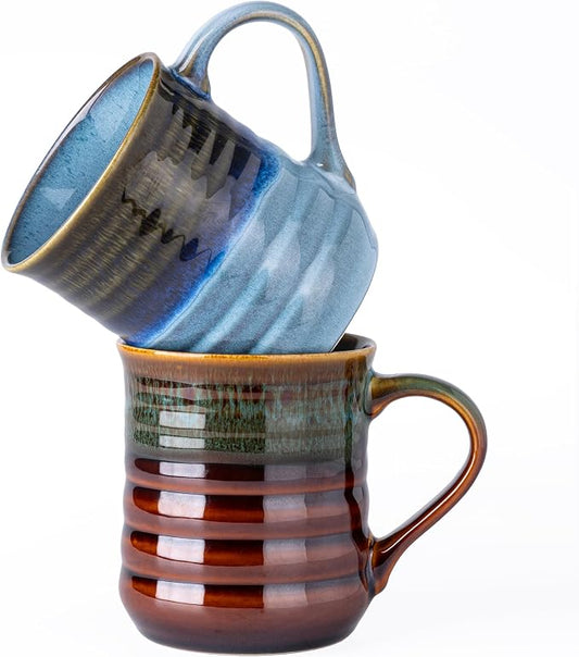 GBhome 18oz Large Coffee Mug Set of 2, Handmade Ceramic Coffee Mugs for Latte/Tea/Beer/Hot Cocoa, Dishwasher & Microwave Safe,Multi-Color by GBhome
