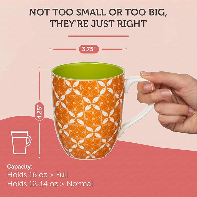 Annovero Large Coffee Mug Set of 6 - Porcelain Cups for Women or Men - Microwave & Dishwasher Safe, Chip Resistant, Zero Lead & Cadmium, for Tea, Cocoa, or Hot Chocolate, 16 Fluid Ounce Capacity - Image 6