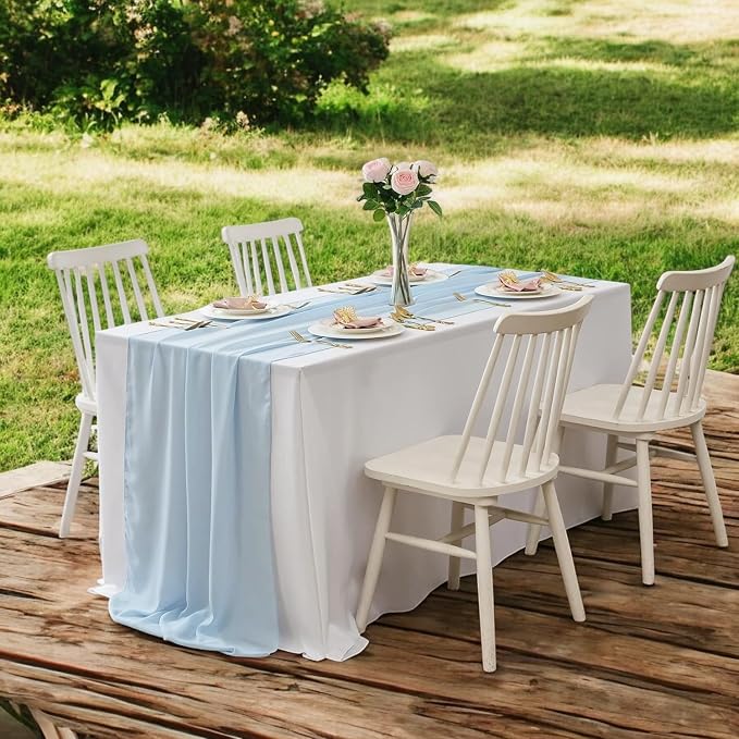 MDS Pack of 5 | Dusty Blue | 10ft Chiffon Table Runner 29x120 Inches Long Romantic Rustic Sheer Gauze Runner for Wedding Bridal Shower Birthday Banquets Engagement Spring Easter Boho Decorations - Image 6