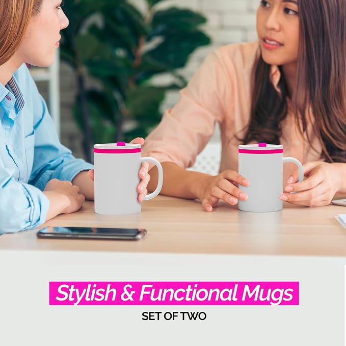 Copco Iconic Desk Mug with Lid & Handle, 16 Oz - Pink, Set of 2 | Double-Wall Insulated Reusable Coffee Mug, Spill-Resistant Slide, Wide Mouth for Hot & Cold Drinks, Office & Travel Cup - Image 2