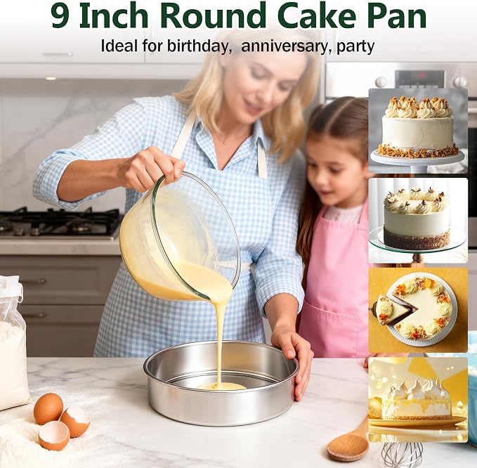 P&P CHEF 9 Inch Cake Pan Set of 1, Stainless Steel Round Cake Baking Pan | Layer Cake Tin Bakeware for Cooking Steaming, Ideal for Birthday Wedding Anniversary, Fit for Home & Commercial Use - Image 7