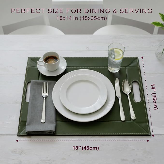 FREEFORM PLACEsMAT 2-in-1 Faux Leather Placemat & Serving Tray | Reversible Design, Lays Flat & Easy to Clean | Ottoman Food Tray, Perfect Housewarming Gift, 18” x 14” (Olive Green & Ivory, Single) - Image 7