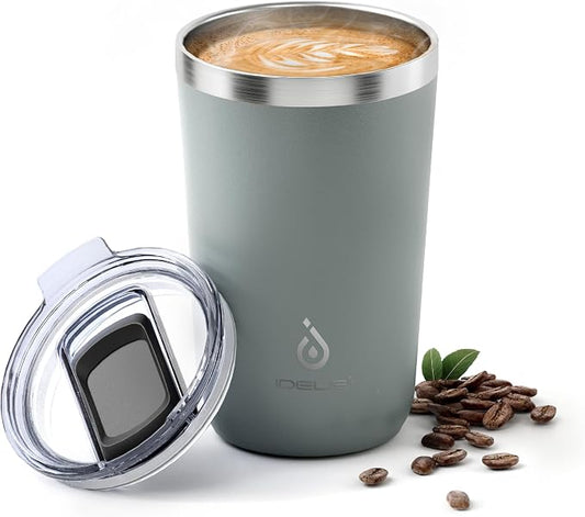 Ideus 20 oz Tumbler, Travel Coffee Mug with Splash Proof Sliding Lid, Double Wall Stainless Steel Vacuum Insulated Coffee Mug for Home and Office, Keep Beverages Hot or Cold, Gray by IDEUS