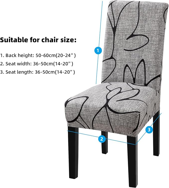 Fuloon Dining Chair Slipcover, Stretch Parson Chair Protector for Home | Printed Gray Lotus, Set of 6, Super Fit, Stretch, Removable, Washable, Suits for Hotel, Dining Room, Ceremony, Banquet Party - Image 3