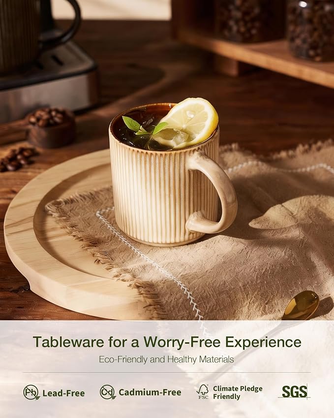 famiware Coffee Mug Set for 6, Star 12 oz Catering Mugs Cup Set with Handle for Coffee, Tea, Cocoa, Milk - Ceramic Stoneware Drinkware Set, Cream Cocoa - Image 3