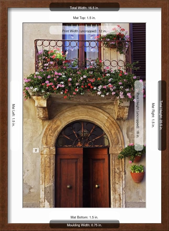 ART.COM Wall Photo Balcony Flowers and Doorway in Pienza Tuscany Italy on Brown Frame by Julian Castle, 17" x 23" - Image 5