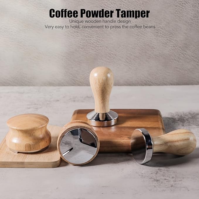 49mm Coffee Tamper, Stainless Steel Espresso Tamper Coffee Press Tool with Wooden Handle Espresso Machines Accessory
