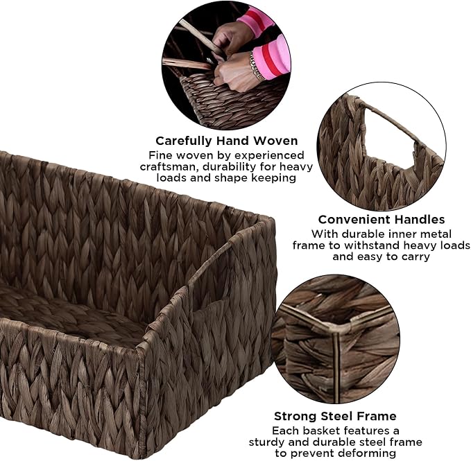 Pantry Baskets Organization, Wicker Basket for Shelf Black | Handwoven Pantry Organizers and Storage with Built-in Handles, Laundryroom Organization Storage Bins for Snack Cans - Image 3