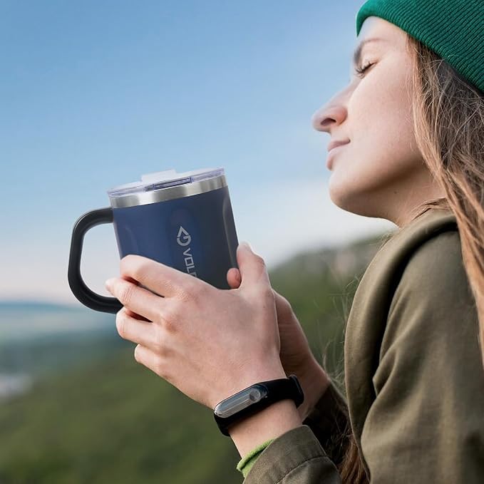 16 oz Stainless Steel Coffee Mug Cup with Handle, 16 oz Double Wall Vacuum Insulated Travel Mug Tumbler With Clear Slider Lid, Insulated Camping Tea Flask for Hot & Cold Drinks (Navy Blue) - Image 6