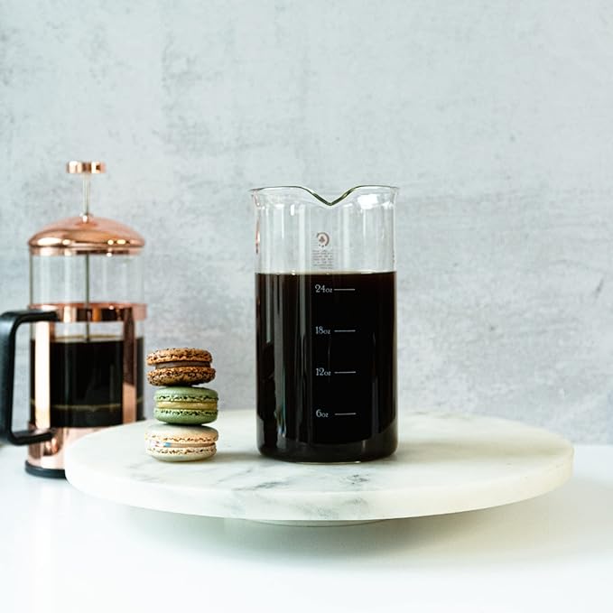 French Press Replacement Glass by Cafe Crush Club - Fire Hardened Borosilicate Beaker - 34 Ounce | 1 Liter Size with White Measures