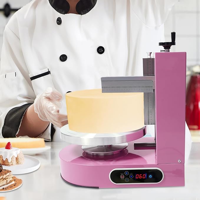 Cake Decorating Machine, 4-12 inch Cake Cream Spreading Coating Smearing Machine Cream Smooth Coating Decoration with Adjustable Spatula Turntable for Cake Shops, Dessert Shops (Pink)