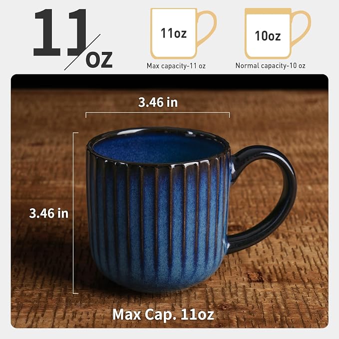 famiware Coffee Mugs Set of 6, Starlight 11 oz Mug Cup Set with Handle for Coffee, Tea, Cocoa, Milk - Ceramic Stoneware Mug Set, Nebulas Blue - Image 4