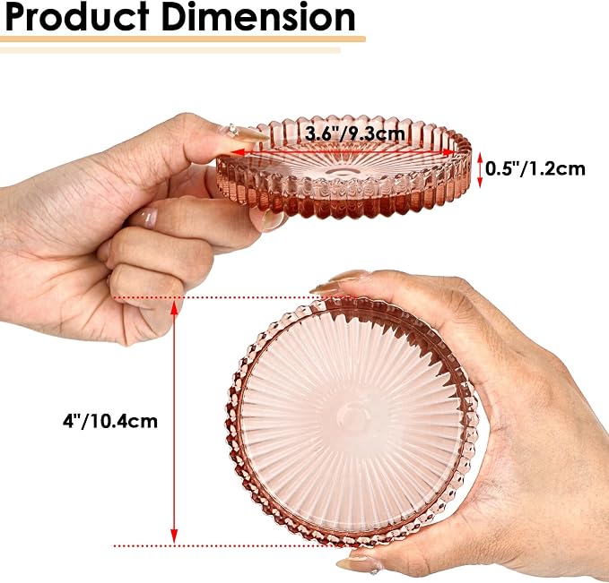 Modern Clear Coaster Set of 5- Glass Coasters for Drinks, Clear Red | Crystal Coasters Round Cup Mat Coffee Table Decor for Office, Kitchen, Bar, Dining Room, Living Room, Patio - Image 3