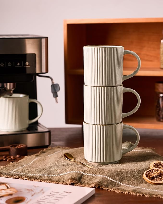 famiware Coffee Mug Set for 6, Star 12 oz Catering Mugs Cup Set with Handle for Coffee, Tea, Cocoa, Milk - Ceramic Stoneware Drinkware Set, White - Image 6