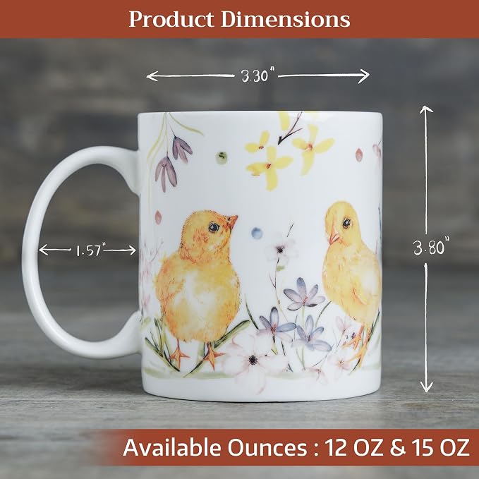 Maison d' Hermine Coffee Mug with Handles Tea Cups (15 Ounce, Pack of 1) | Fine Bone China Coffee Mugs for Hot Beverages Cappuccino Latte Home Restaurant Hotel Spring Summer -Easter Zest - Chicks - Image 4