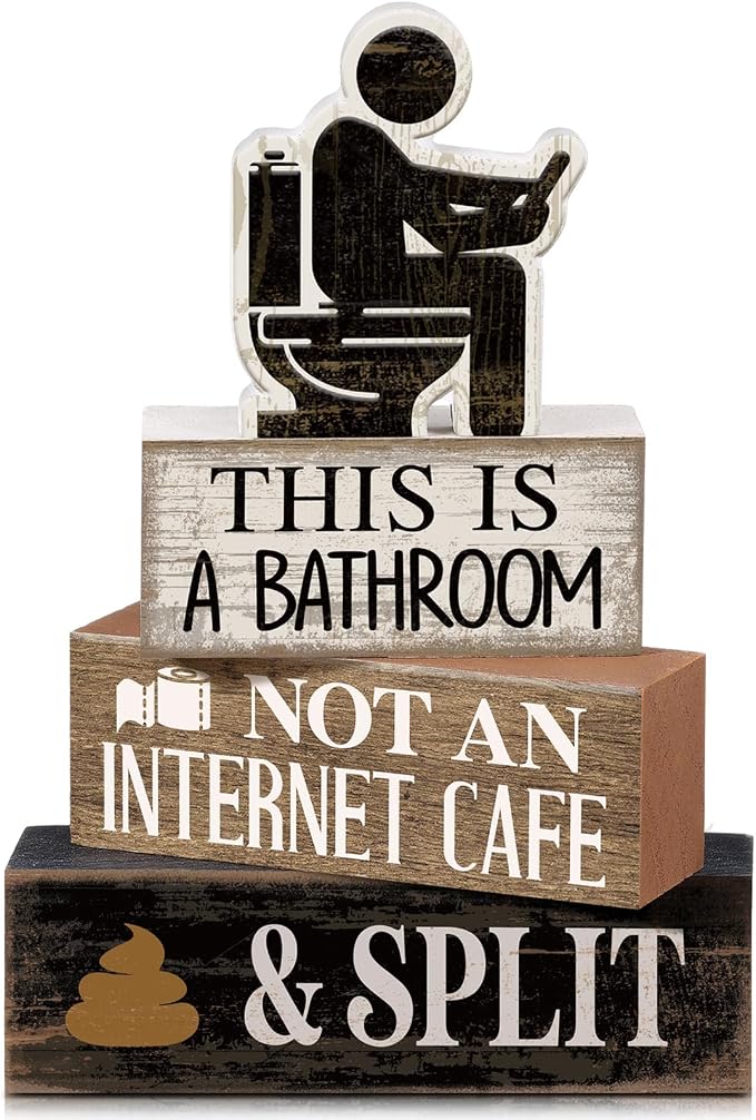Moucuny 4 Pcs Funny Toilet Decor Sign Farmhouse Bathroom Shelf Decor and Accessories Vintage Sarcastic This Is a Bathroom Not an Internet Cafe Block Signs Gift for Home Guest Washroom Toilet by Moucuny