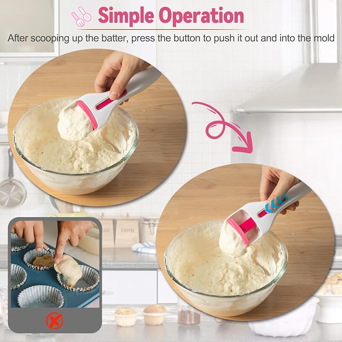 2PCS Cupcake Batter Scoop, One Click Sliding Button Cake Cream Spatulas for Elegant Baking, Pastry & Cake Decorating, ABS and TPE Material - Image 6