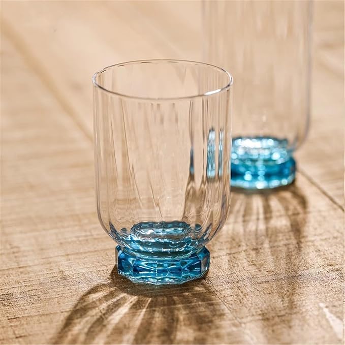 drinking glassware Blue Ribbed Drinking Glass, Dishwasher Safe(Medium) - Image 3