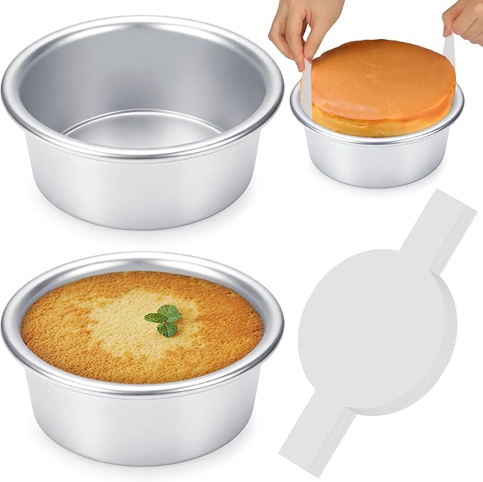 6 Inch Cake Pans, 2PCS Nonstick Small Cake Pans With 60PCS Parchment Paper | Aluminum Pans for Birthday Smash Layer Cakes, Round Cake Pans for Home Kitchen, Leak proof &6 X 3 Inch, Heavy Duty &Oven Safe by AWTBDP