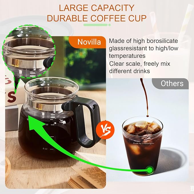 16 oz Clear Borosilicate Glass Coffee Pot Mug with Silicone Lid | Mini coffee pot design with cleaning brush for hot or cold drinks at home, in the office, or as a gift for coffee lovers - Image 3