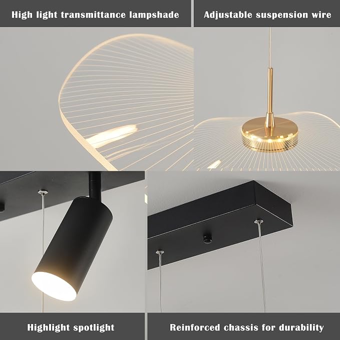 Siittoo 40" Modern LED Pendant Light, Dimmable Kitchen Island Light | 34W LED Pendant with Remote, Adjustable Height, 3000K-6000K Dimming for Kitchen Island & Dining Room - Image 6
