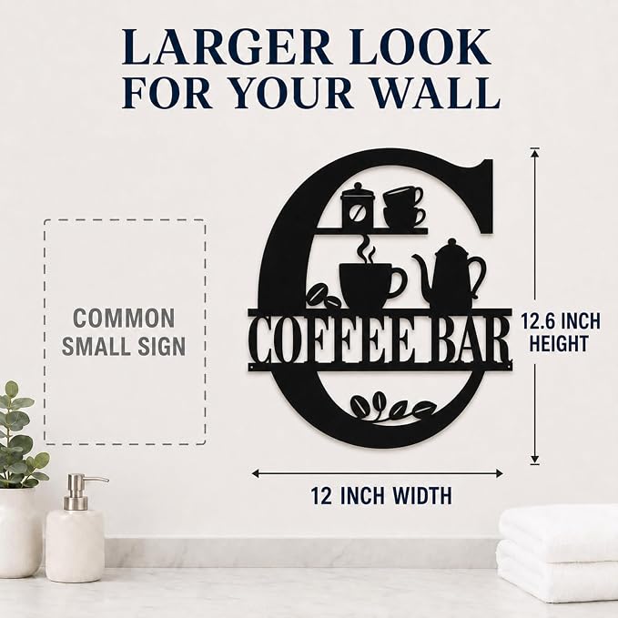 Coffee Bar Metal Wall Decor, Farmhouse Kitchen Sign, 14 Inch | Matte black metal COFFEE BAR sign with pre-drilled holes for kitchens, coffee stations, cafés, and farmhouse wall decor. - Image 6