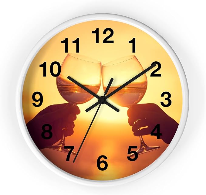 Mozingo ~ Wine Clock for Kitchen Bar Wall It's Wine O'clock Silent Time Gift Home Decor Made In USA, 10" (Hour Marks - Numbers, Clock Frame Color - White, Wine Theme #05) by Unknown