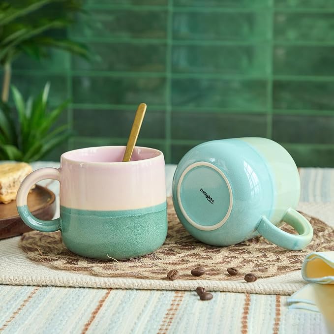 2 Pack Large Coffee Mugs 16 Oz - Hand Painted Gradient Ceramic Cups, Microwave & Dishwasher Safe. Aesthetic Pink Green Tea Mug Set for Women, Unique Kitchen Decor Gift - Image 5