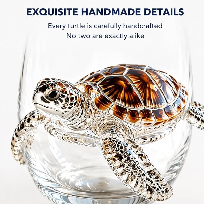 Handcrafted 3D Sea Turtle Stemless Wine Glass | Artisanal Ocean Theme Borosilicate Glassware, Coastal Marine Animal Decorative Drinkware, Coastal Home Decor Gift(Sharks) - Image 3