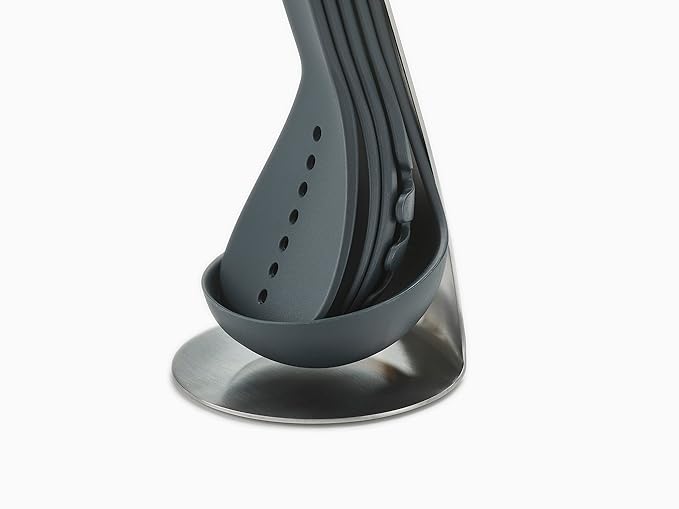 Joseph Joseph Nest 5 Compact Stacking Utensils kitchen tool set with magnetic storage stand, organization, dishwasher safe - Dark Gray/Stainless Steel - Image 3