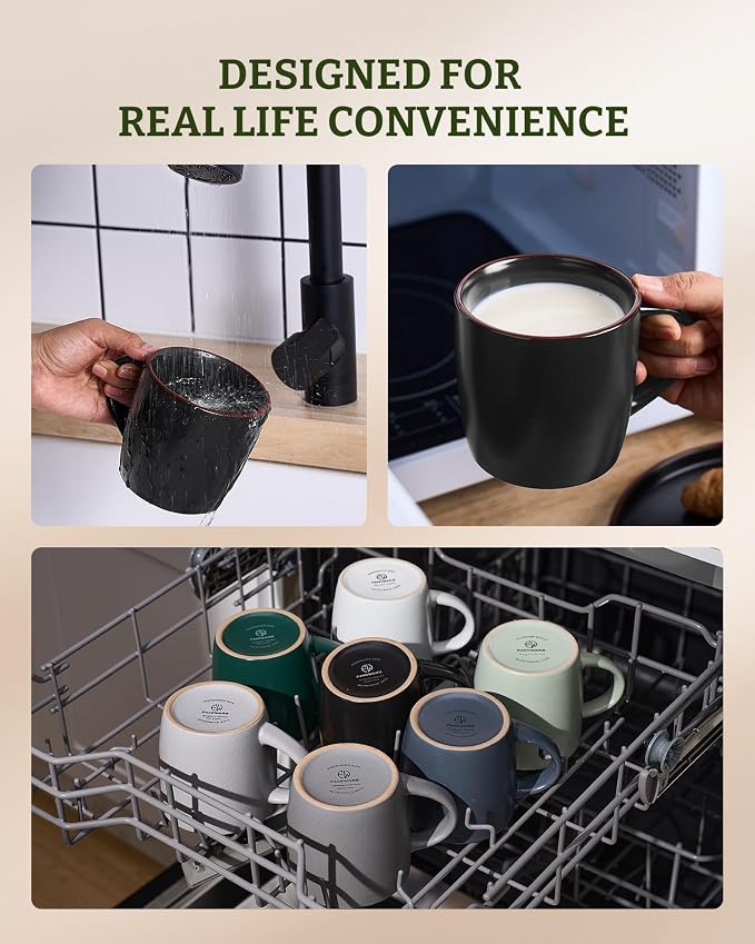 famiware Mercury Coffee Mugs 13 oz, Coffee Mugs Set of 6 with Handle, Ceramic Cups for Latte, Hot Tea, Cappuccino, Mocha, Cocoa, Matte Black - Image 6