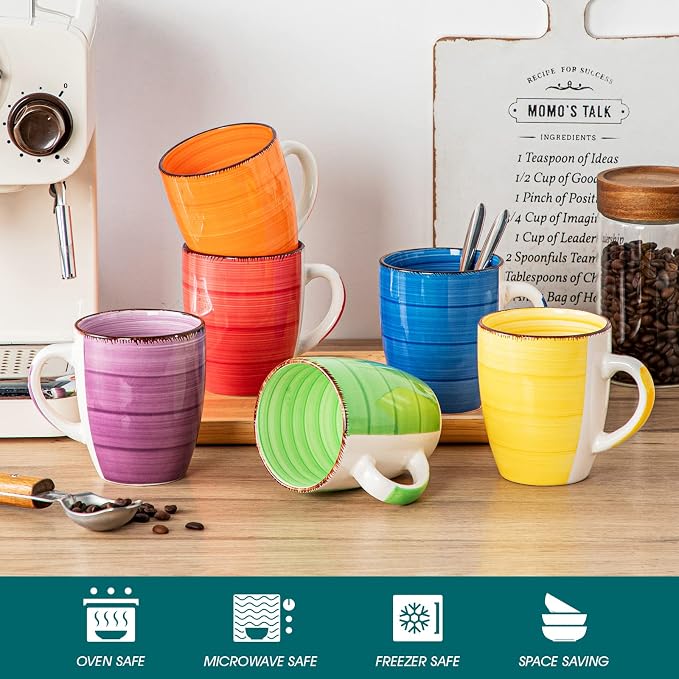 vancasso Bonita 12 Oz Coffee Mugs Set of 6, Ceramic Coffee Cups for Cappuccino, Latte, Tea, Cocoa, Warm Color - Image 4