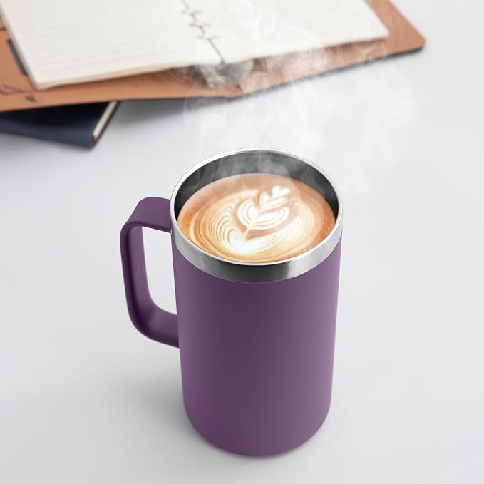 DOMICARE 24oz Mug with Handle and Lid, Stainless Steel Coffee Mug, Reusable Insulated Cup, Travel Mug with Handle, Double Wall Vacuum Coffee Tumbler for Men and Women, Dark Purple, Pack 1 - Image 2