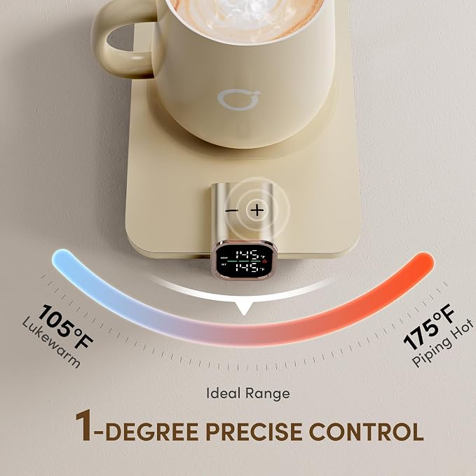 Coffee Cup Warmer & IKAGO Mug Set, 1℉ Precise Temp Control Mug Warmer | Auto Shut Off, Infrared Sensor, Dual Temp Display, ℉/℃ Optional, 15oz Mug with Spoon & Lid Included, Gifts for Men Women - Image 3